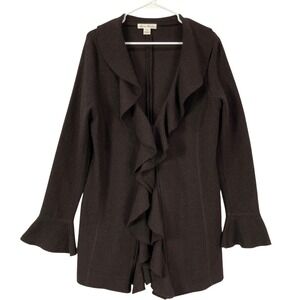 Marisa Christina Brown 100% Wool Ruffle Front Long Sleeve Cardigan Womens M